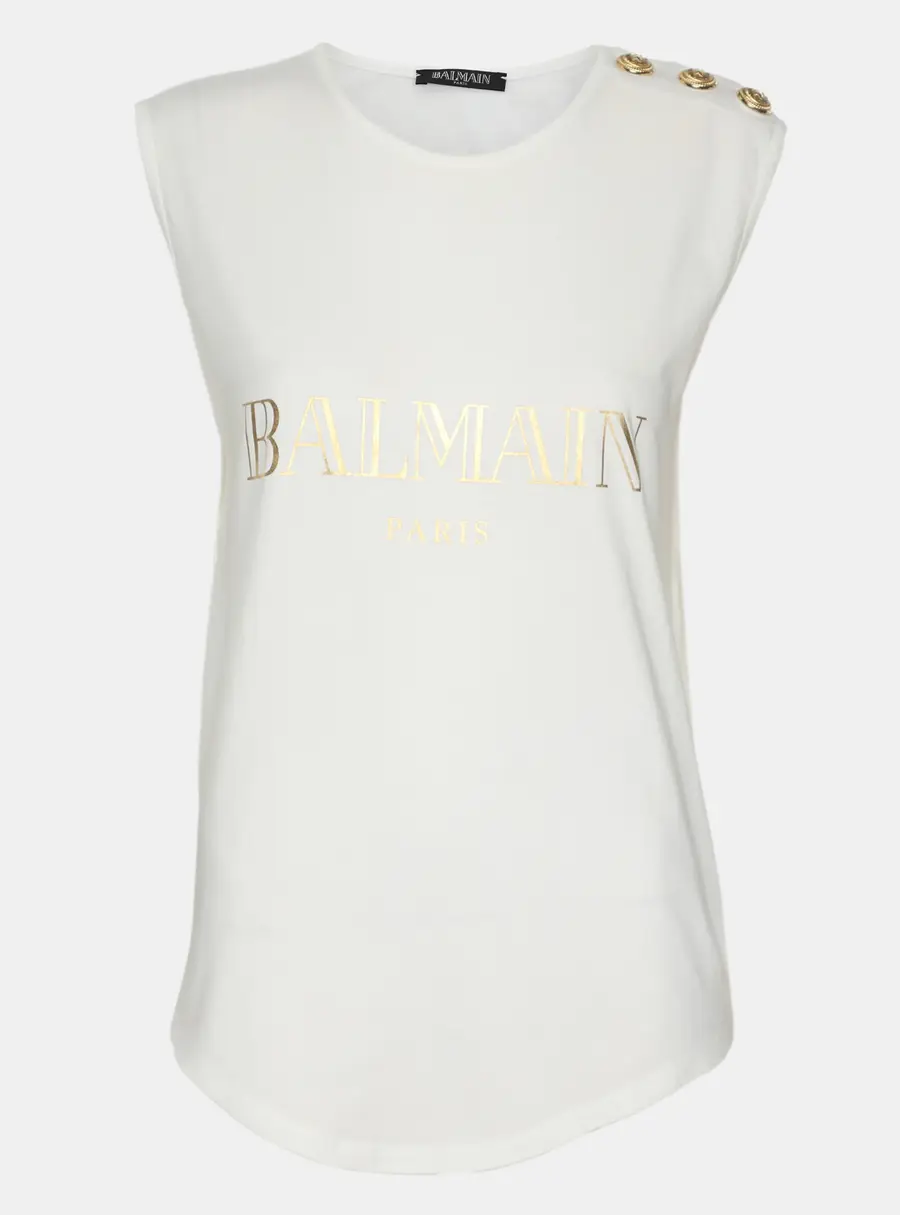 Balmain White Jersey Logo Print Tank Top S