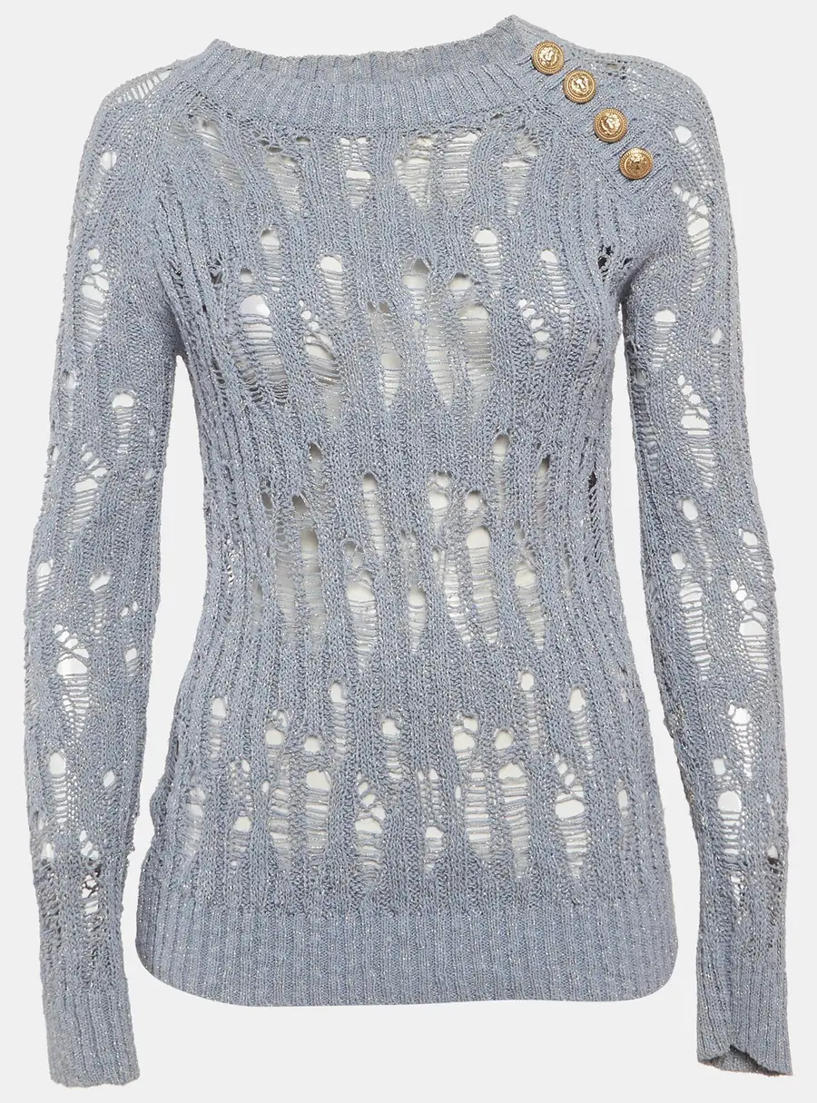 Balmain Blue Lurex Open Knit Sweater S