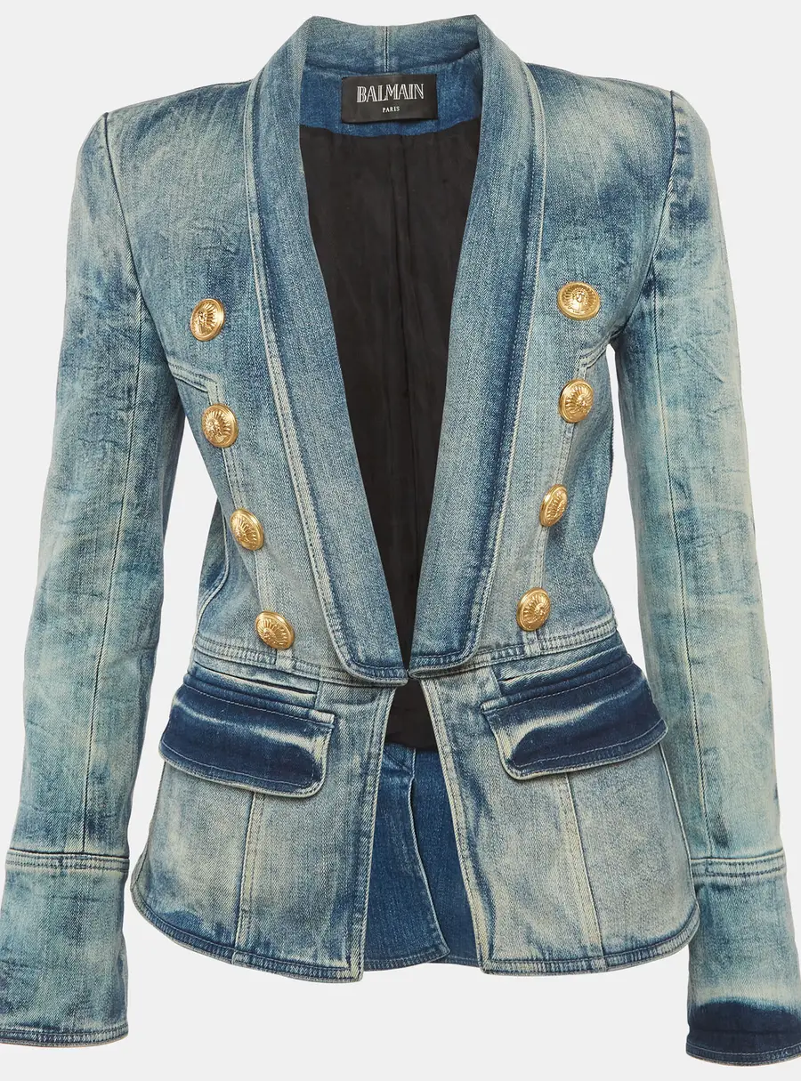 Balmain Blue Washed Denim Button Detail Jacket M