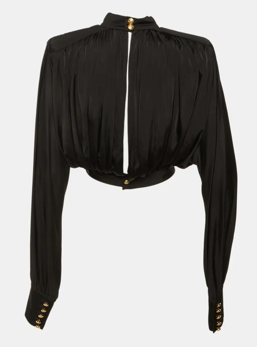 Balmain Black Jersey Crop Top S