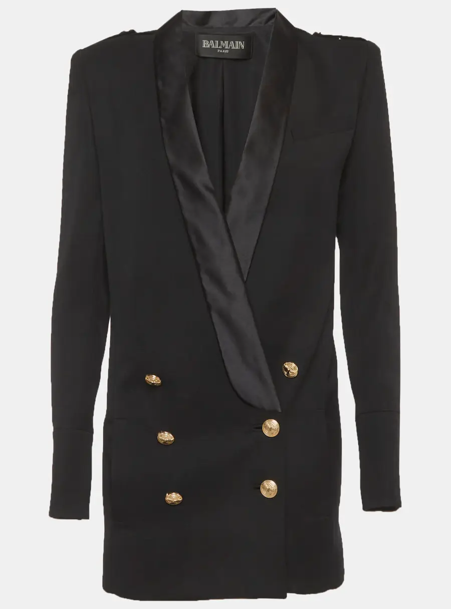Balmain Black Wool Blend Double Breasted Blazer Mini Dress S