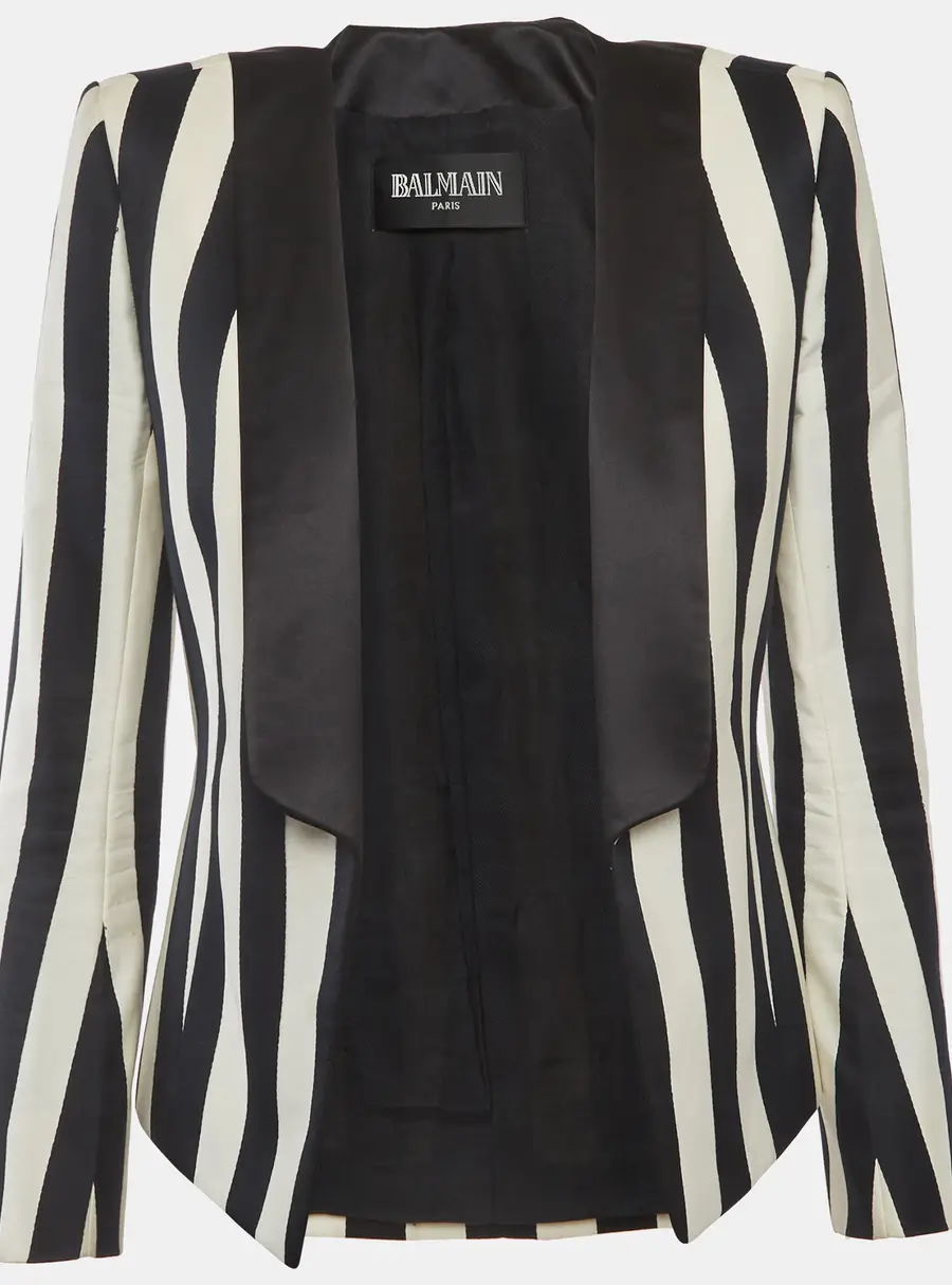 Balmain Monochrome Striped Open Front Blazer M