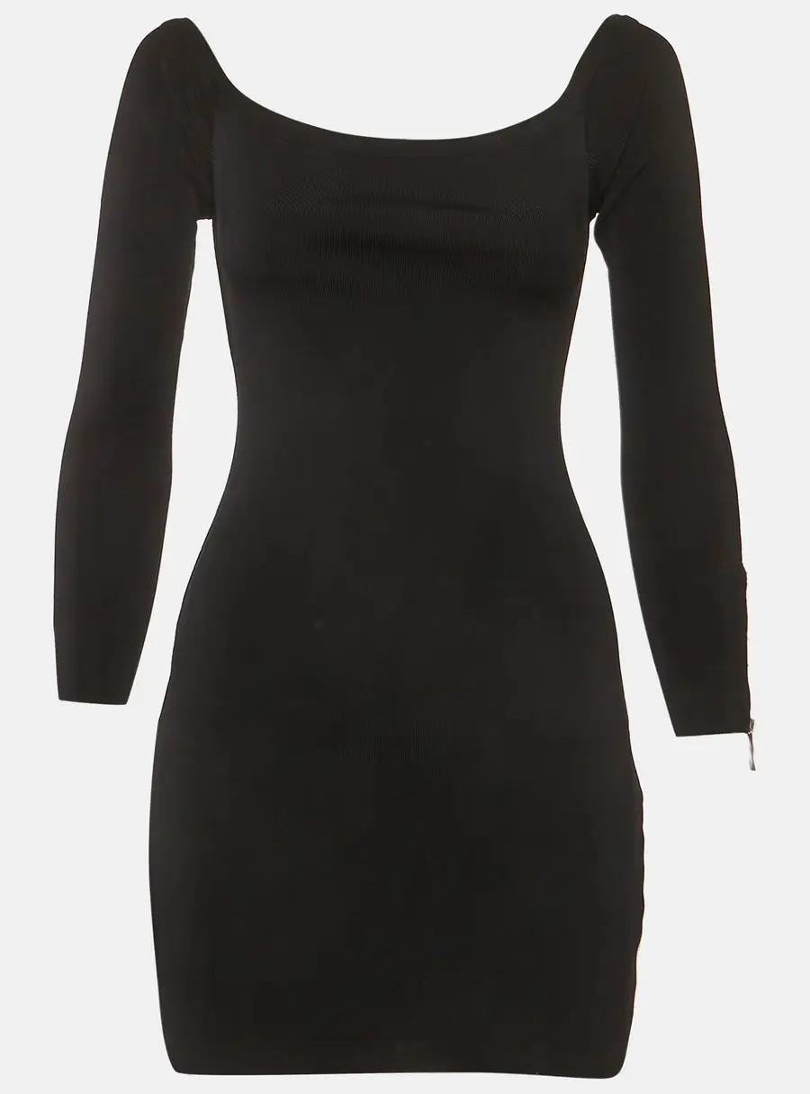 Balmain Black Rib Knit Mini Bodycon Dress S