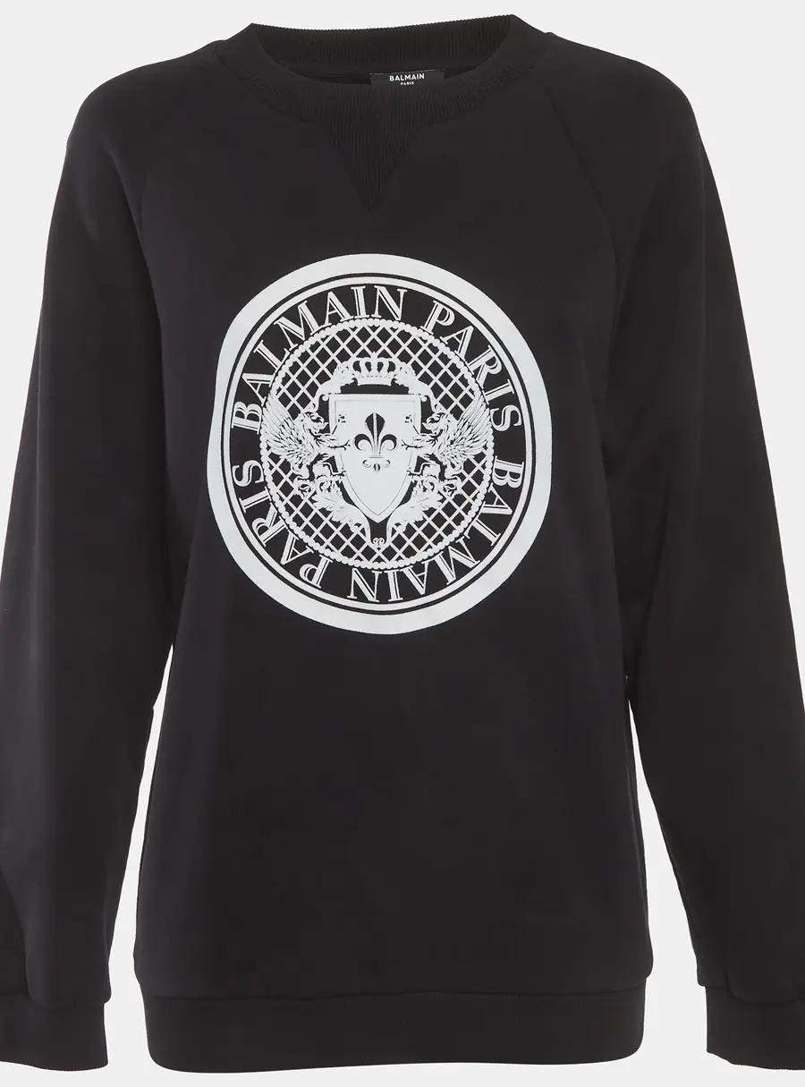 Balmain Black Logo Print Cotton Knit Sweatshirt S