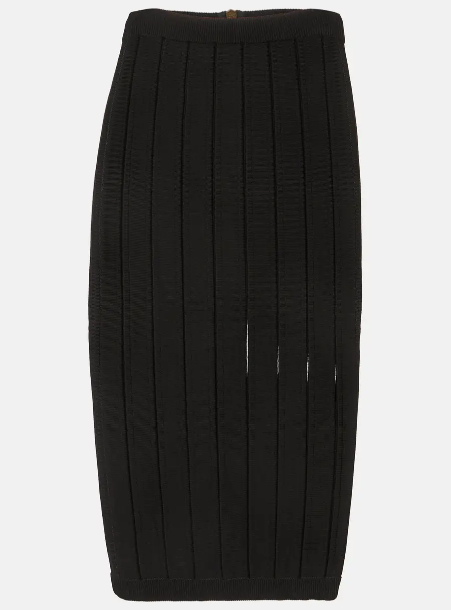 Balmain Black Stretch Knit Bodycon Midi Skirt XS
