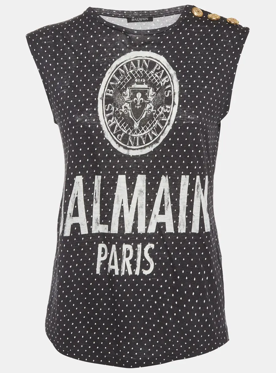 Balmain Black Polka Dots Jersey Sleeveless Top S
