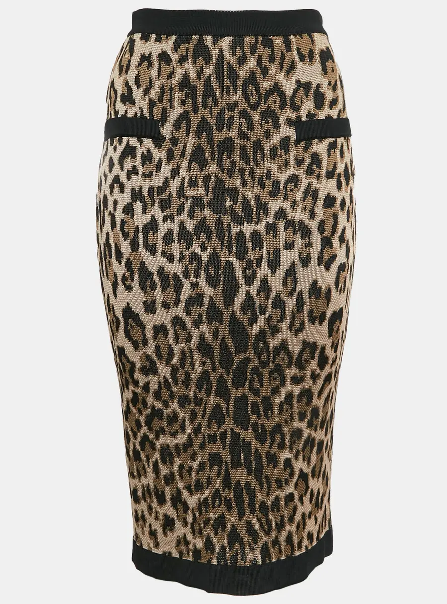 Balmain Brown Leopard Jacquard Pencil Skirt S