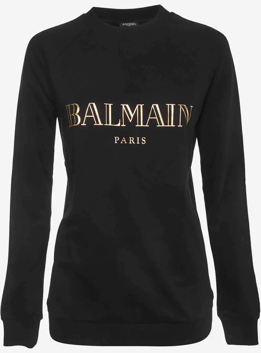 Balmain Black Logo Print Cotton Sweatshirt M