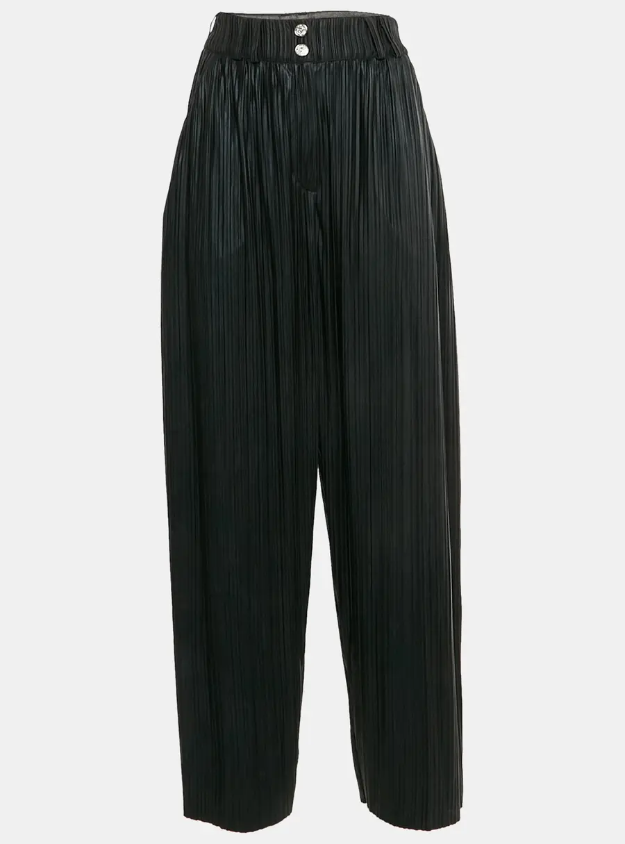 Balmain Black Synthetic Pleated Wide Leg Trousers M