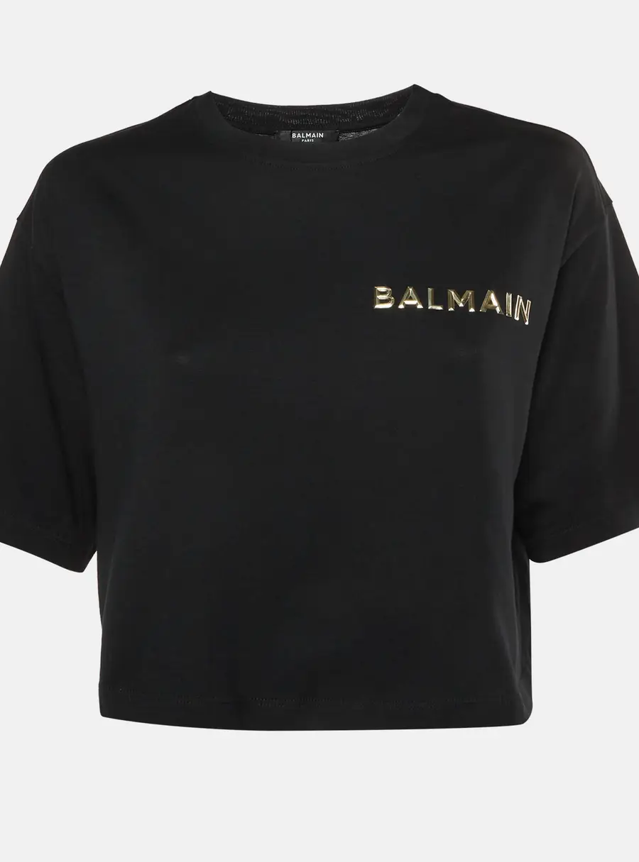 Balmain Black Logo Embossed Jersey Crop Top XS