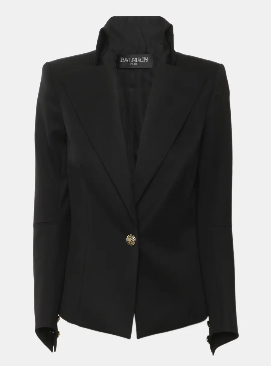 Balmain Black Wool Single Breasted Blazer S