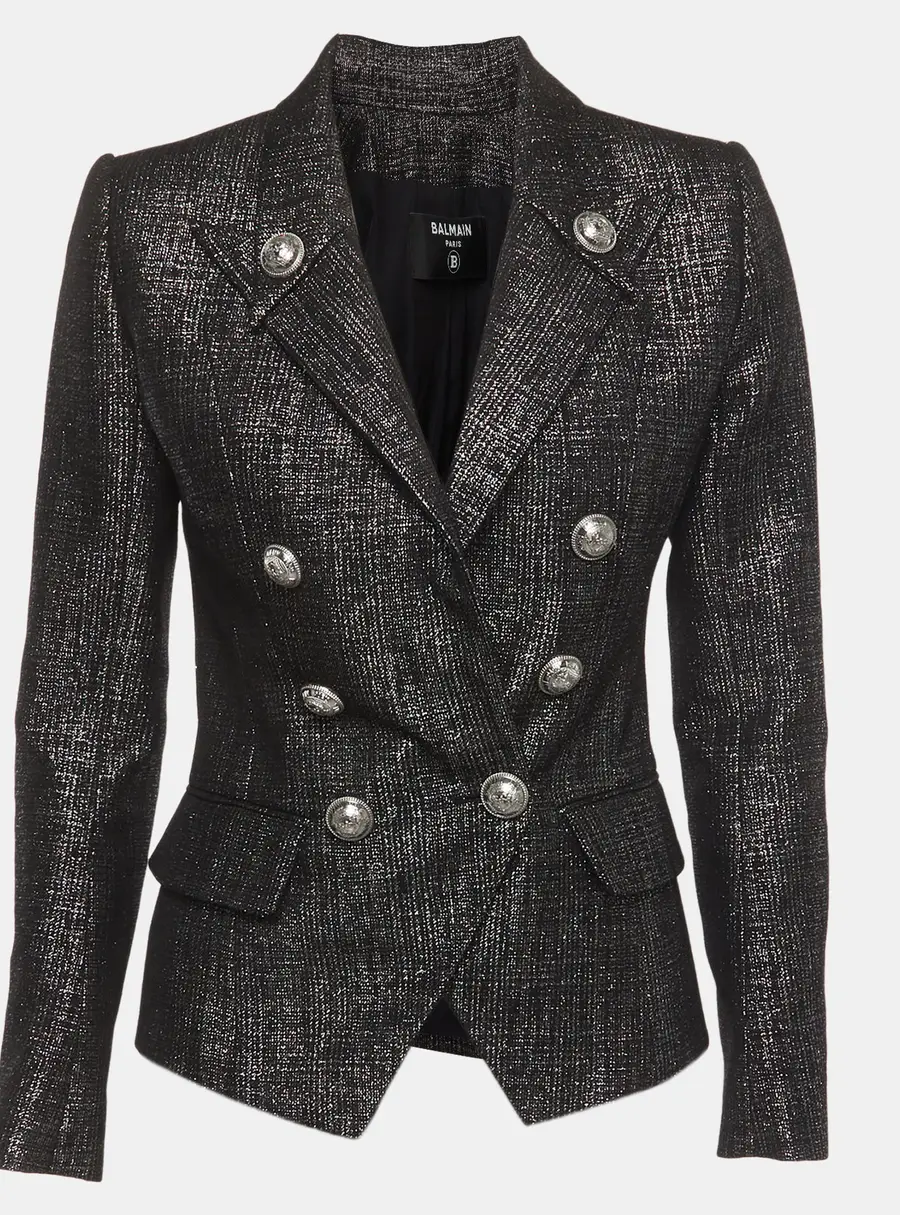 Balmain Black Lurex Double Breasted Blazer S