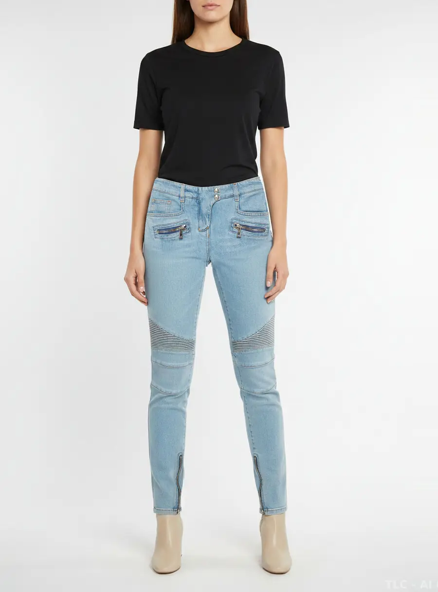 Balmain Blue Denim Skinny Biker Jeans S/Waist 28"