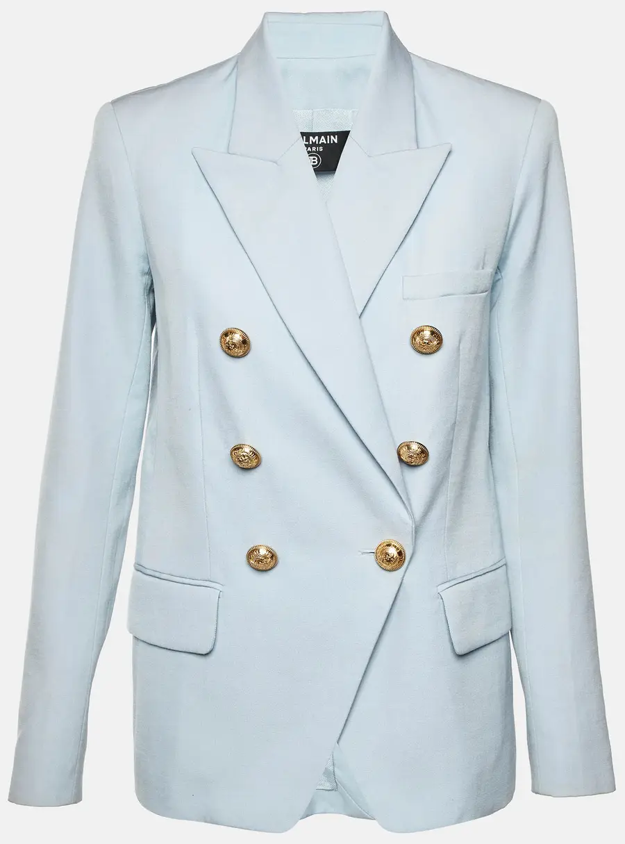Balmain Light Blue Wool Double Breasted Blazer M