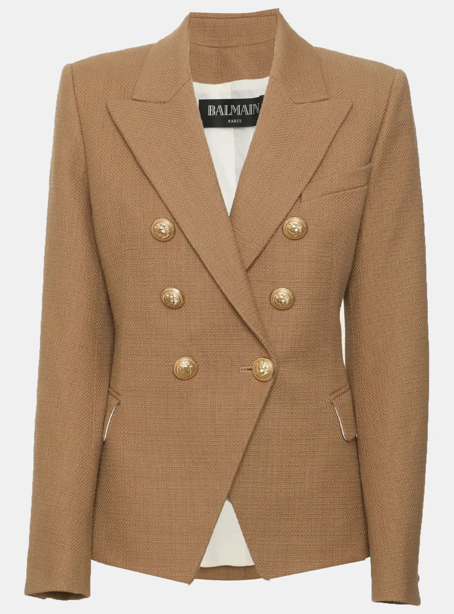 Balmain Brown Canvas Double Breasted Blazer M