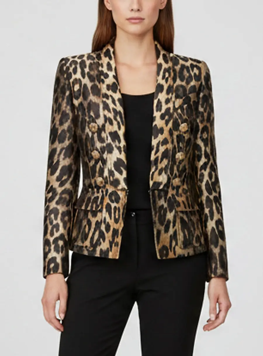 Balmain Beige Leopard Jacquard Single Breasted Blazer M