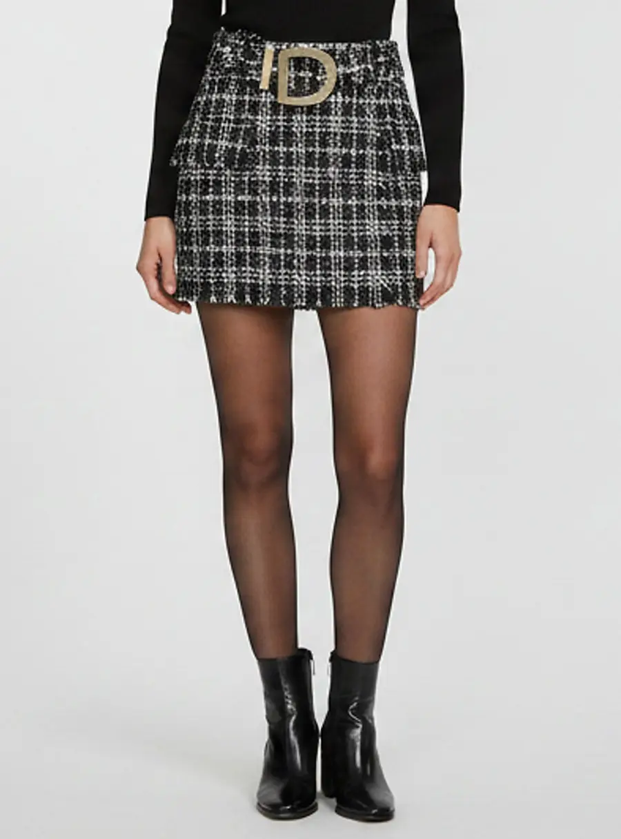 Balmain Black Tweed Belted Mini Skirt S