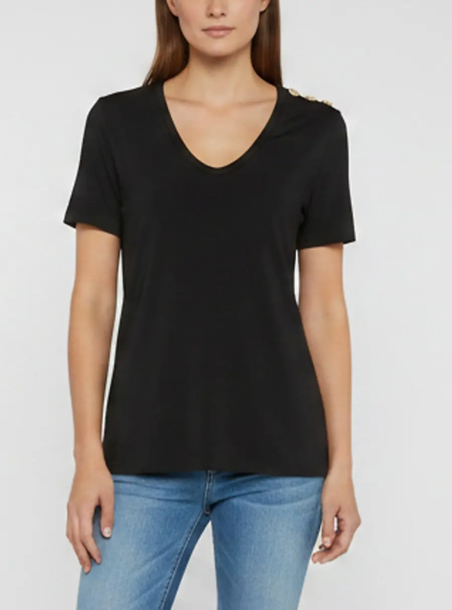 Balmain Black Jersey Short Sleeve Blouse M