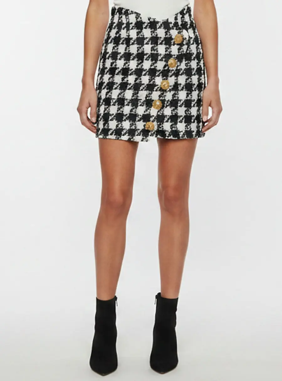 Balmain White/Black Houndstooth Tweed Mini Skirt S