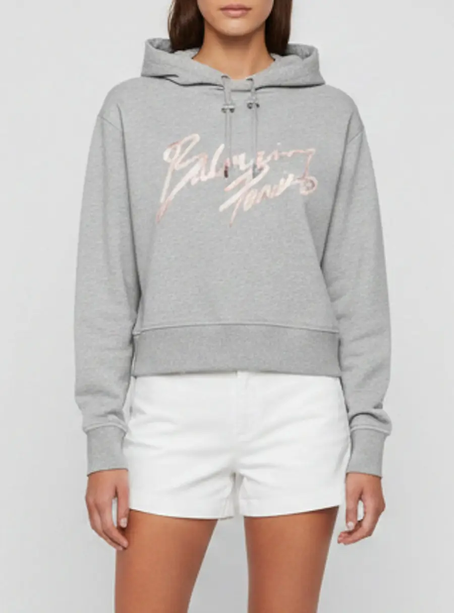 Balmain Grey Printed Jersey Crop Hoodie XS