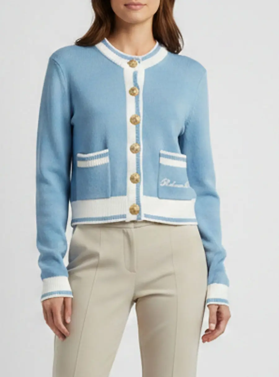 Balmain Light Blue/White Logo Embroidered Knit Cardigan S