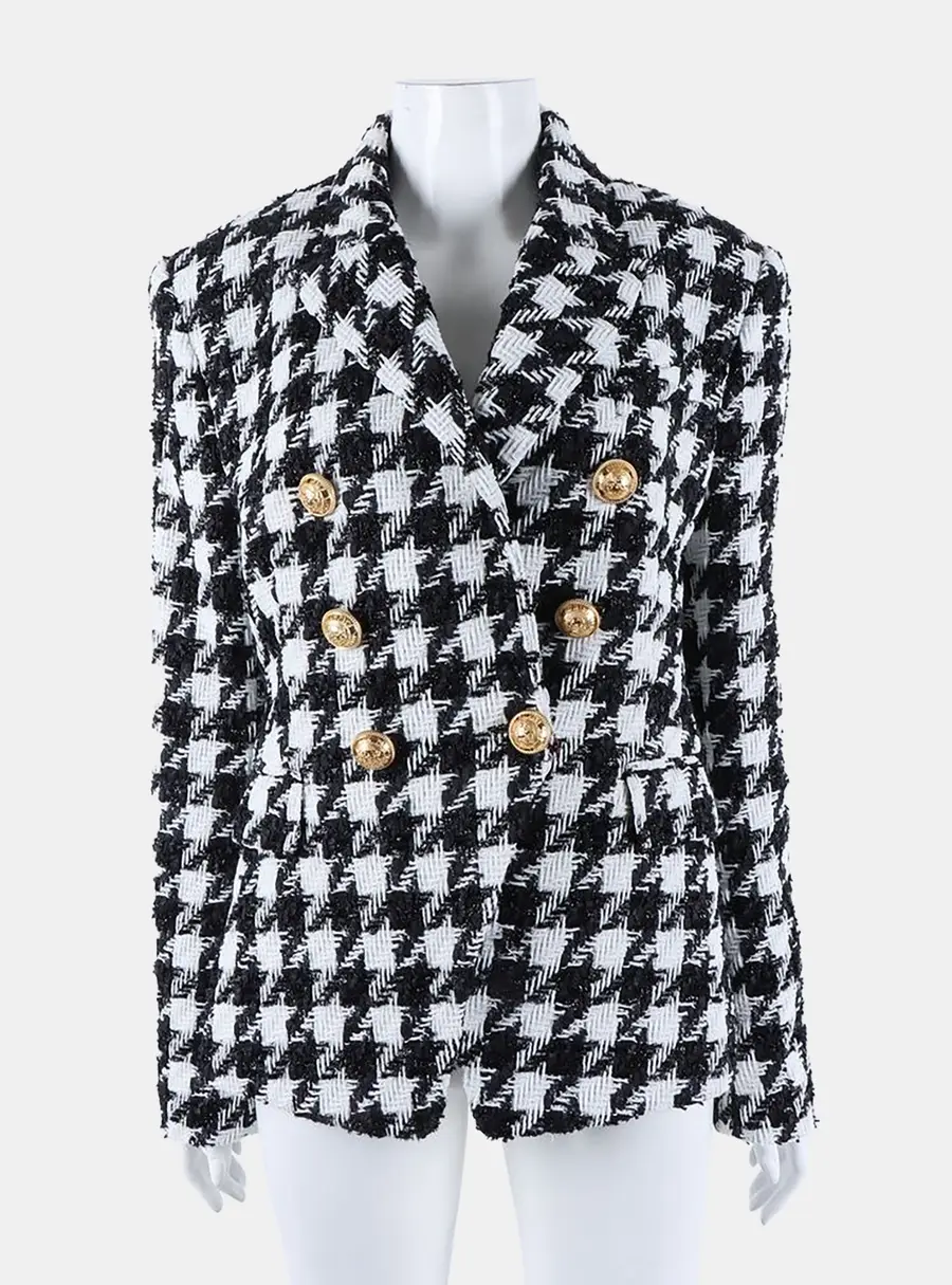 Balmain Black/White Cotton, Polyamide, Polyester, Wool Jacket Size S