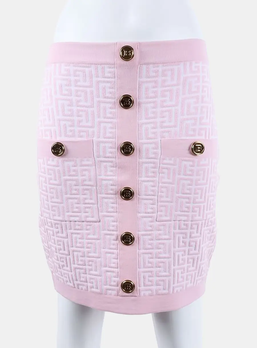 Balmain knit Pink/White Nylon, Polyurethane, Rayon, Wool Skirt Size S