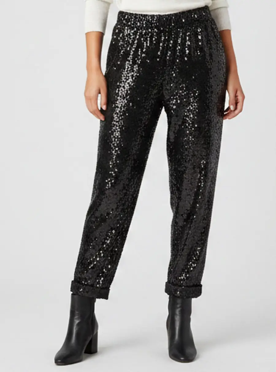 Balmain Black Sequins High Rise Zip-Up Joggers S