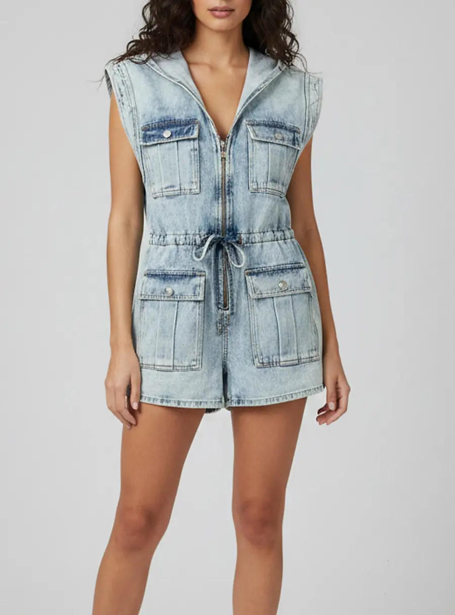 Balmain Blue Acid Wash Denim Hooded Vest M