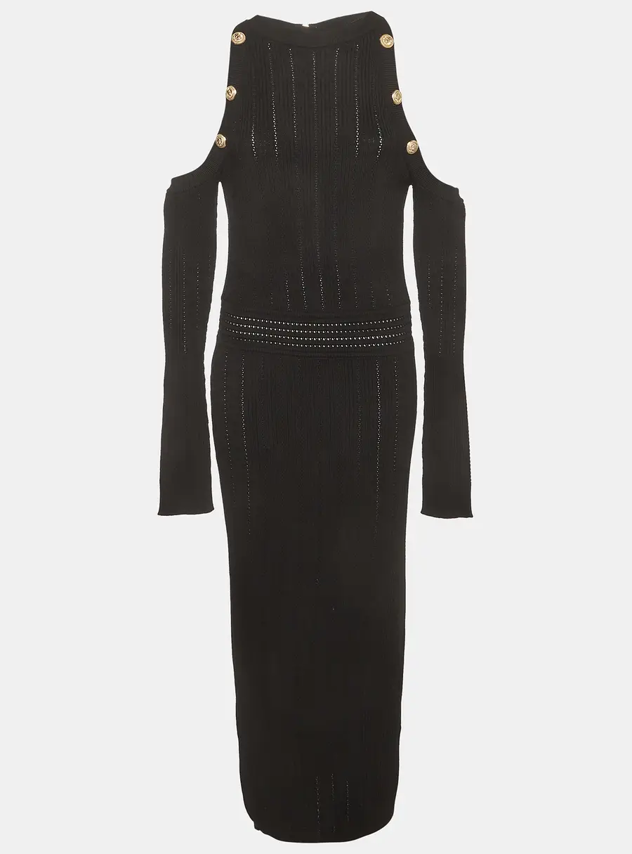Balmain Black Rib Knit Halter Neck Midi Dress XL