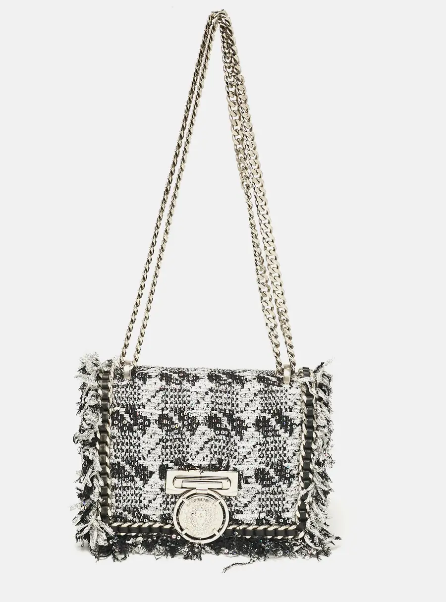 Balmain Silver Leather, Lurex Fabric and Tweed Shoulder Bags