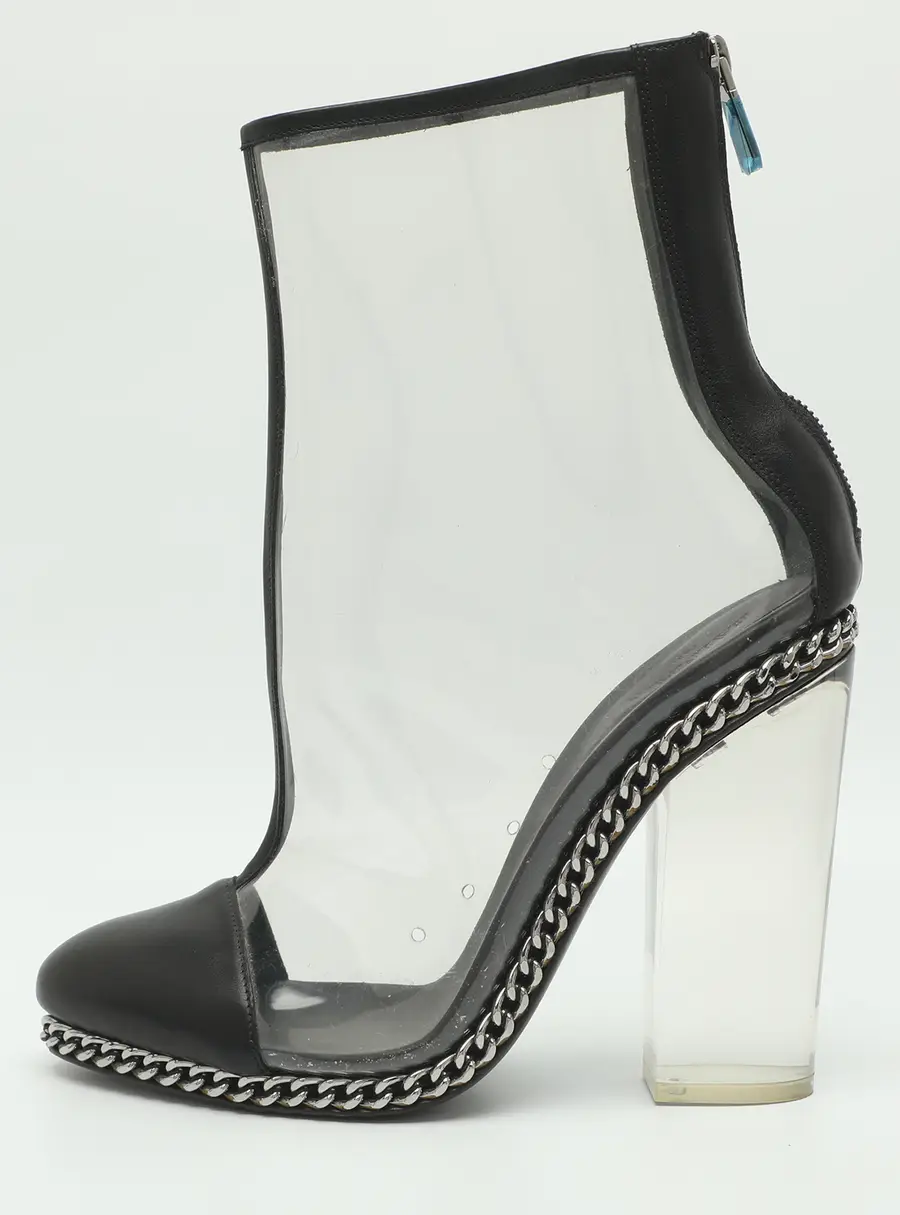 Balmain Dax Size 41 Black/Transparent Leather and PVC Mid Calf Boots