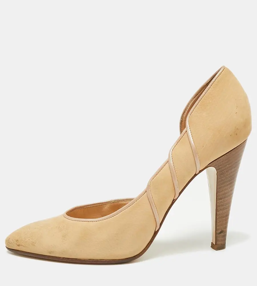 Bally Light Brown Nubuck Leather D'orsay Pointed Toe Pumps Size 39.5