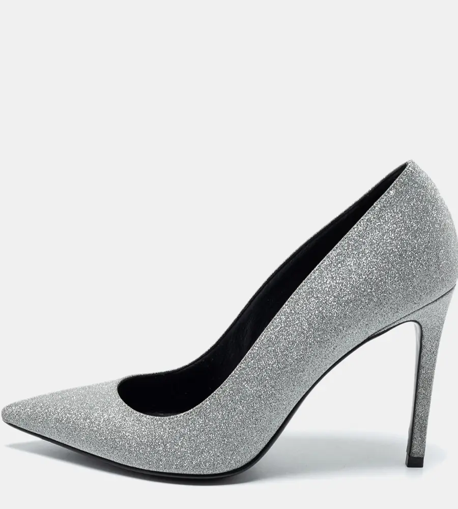 Balmain Silver Glitter Daphne Pointed Toe Pumps Size 37