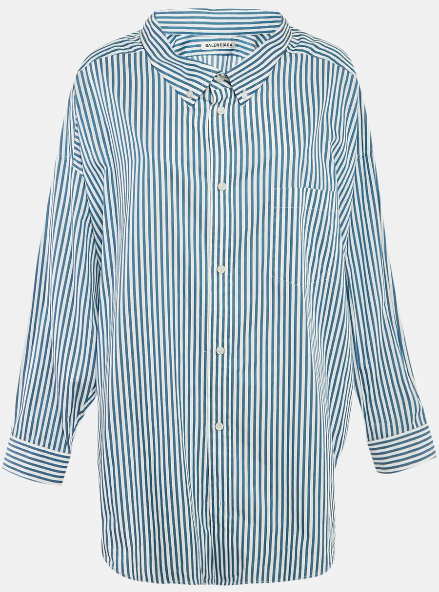 Balenciaga Blue Stripe Cotton Poplin Swing Shirt S