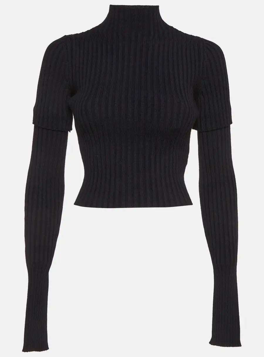 Balenciaga Navy Blue Rib Knit Cut Up Sleeves Sweater S