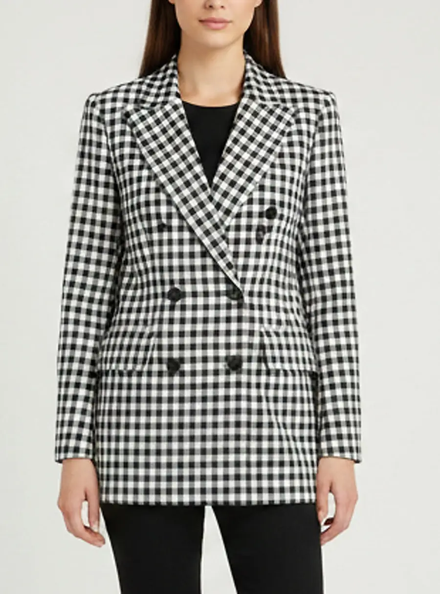Balenciaga Black/White Gingham Print Wool Blend Hourglass Double Breasted Blazer S