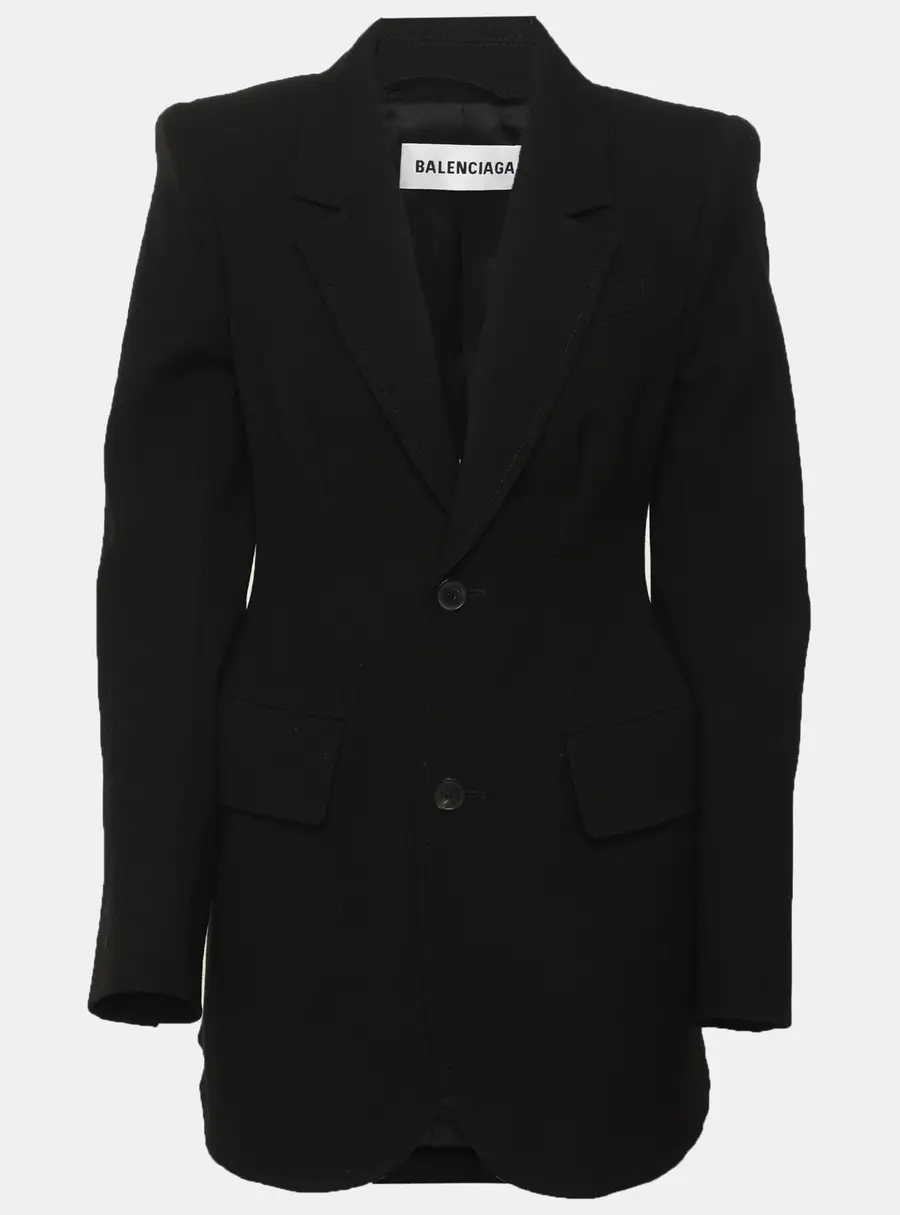 Balenciaga Black Virgin Wool Hourglass Blazer S