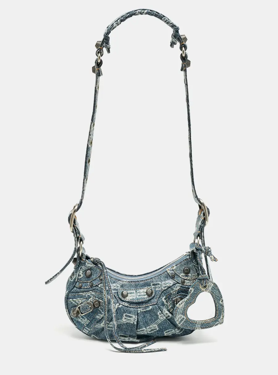 Balenciaga Blue BB Monogram Denim XS Le Cagole Shoulder Bag