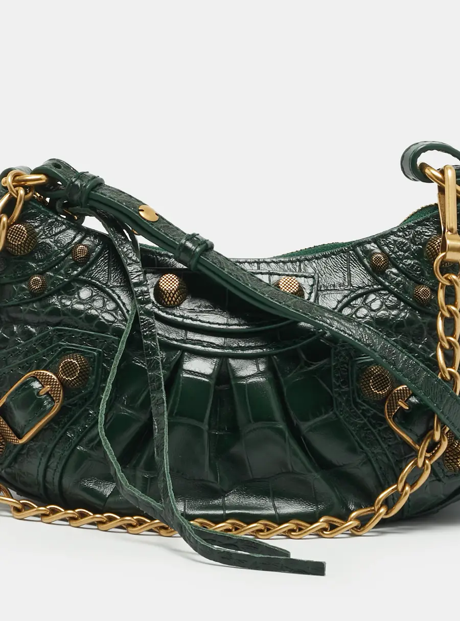 Balenciaga Le Cagole Mini Green Croc Embossed Leather Shoulder Bag