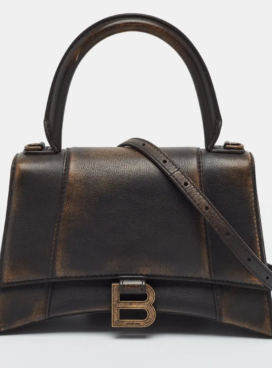 Balenciaga Hourglass Small Two Tone Brown Leather Top Handle Bag