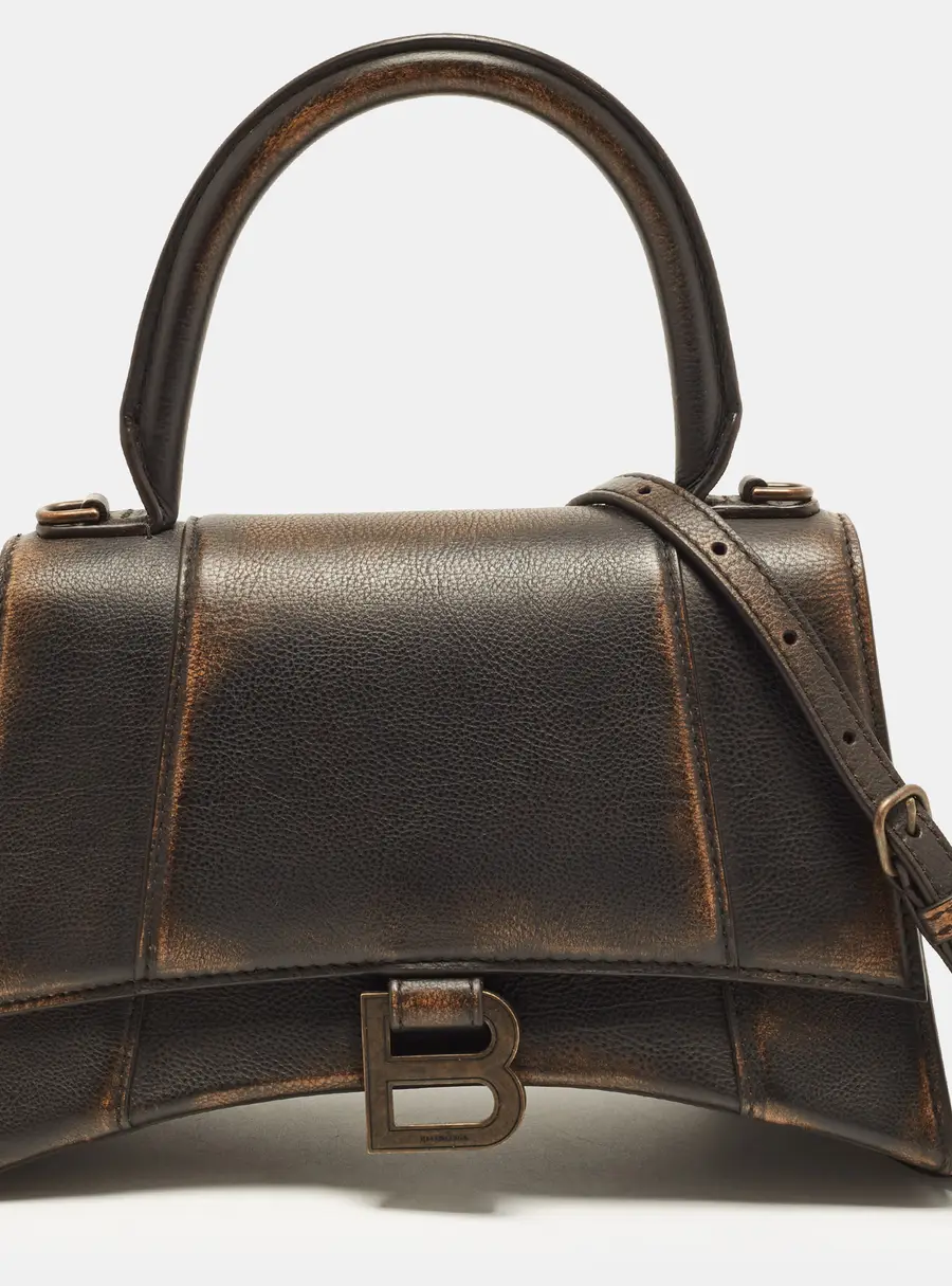 Balenciaga Hourglass Small Brown Bitonal Leather Top Handle Bag