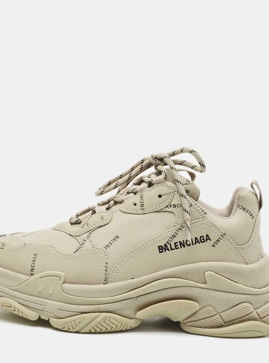 Balenciaga Grey Faux Leather Allover Logo Triple S Sneakers Size 41