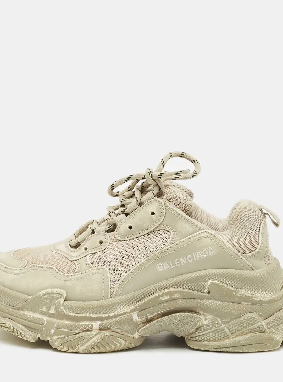 Balenciaga Beige Faux Leather and Mesh Faded Triple S Sneakers Size 38
