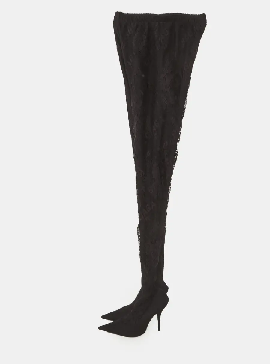 Balenciaga Sporty B Knife Size 38 Black Lace and Stretch Fabric Pantaleggings  Pumps
