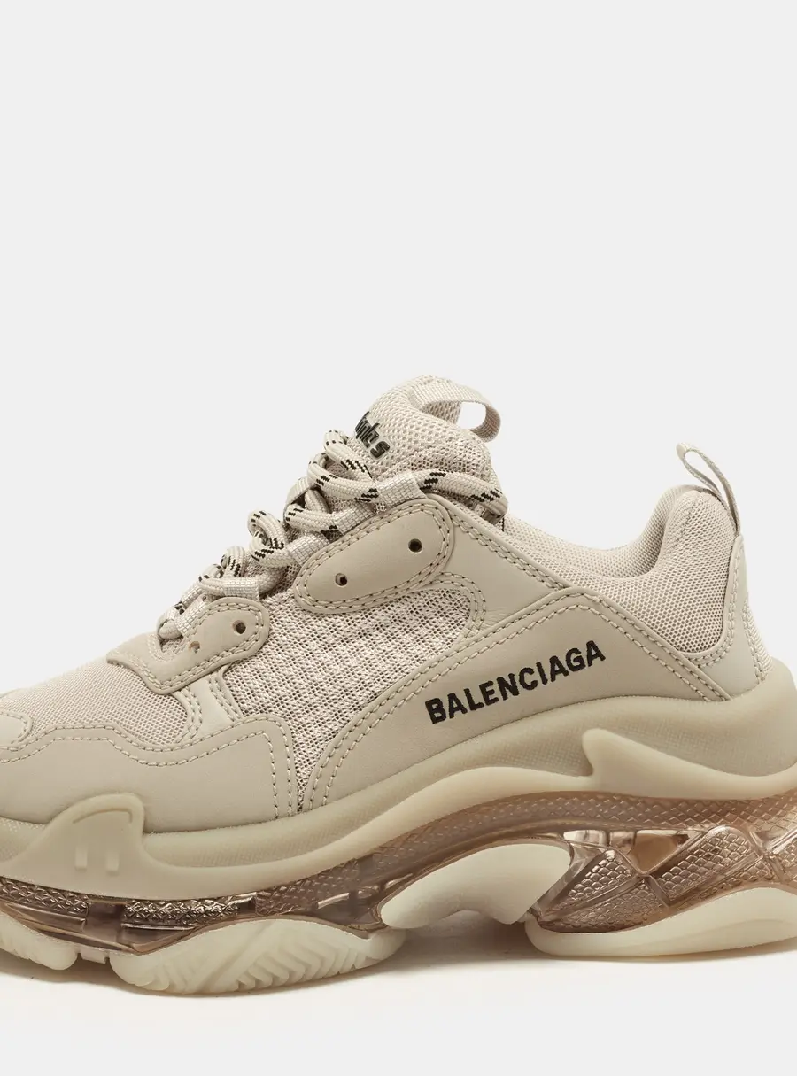Balenciaga Triple S Clear Size 37 Beige Faux Leather and Mesh Low Top Sneakers