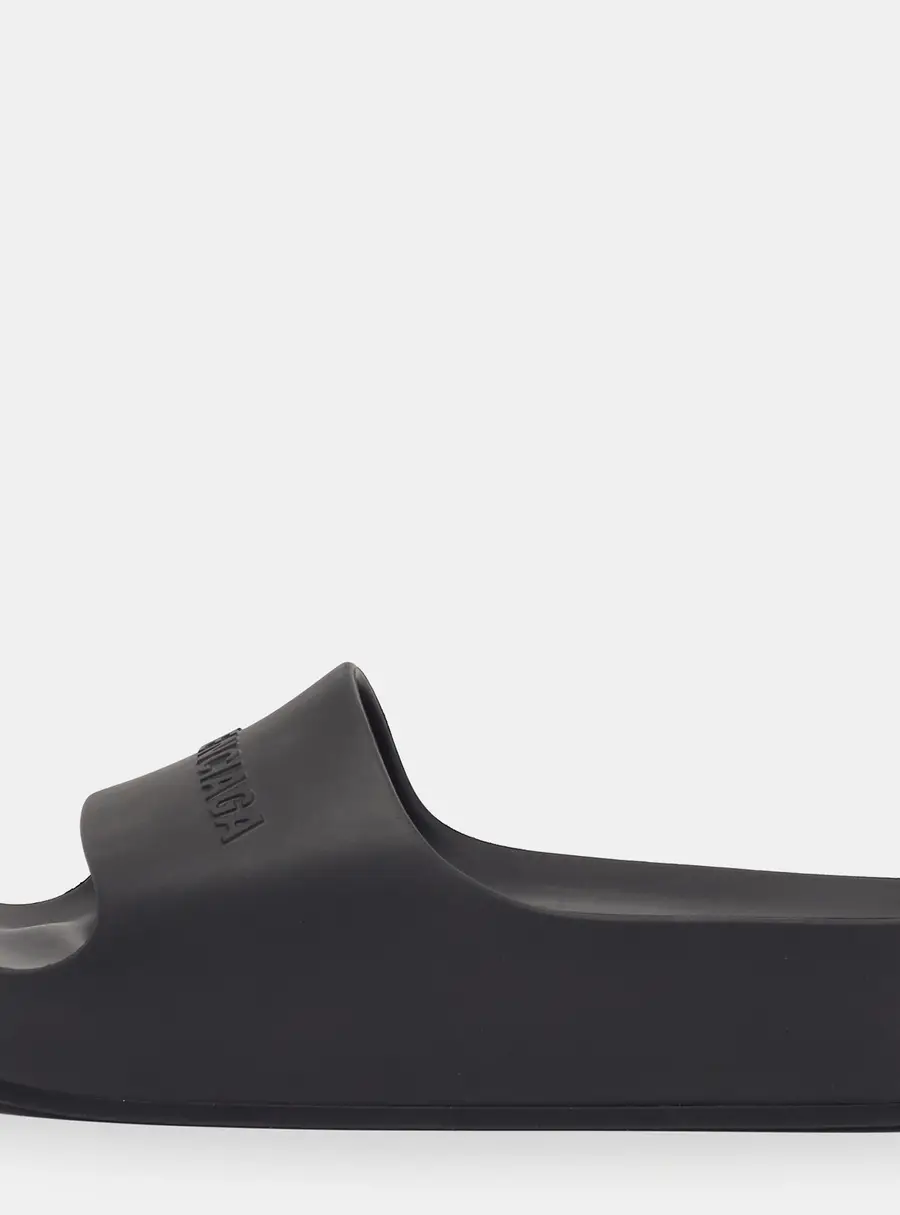 Balenciaga Size 40 Black Rubber  Logo Chunky Pool Slide