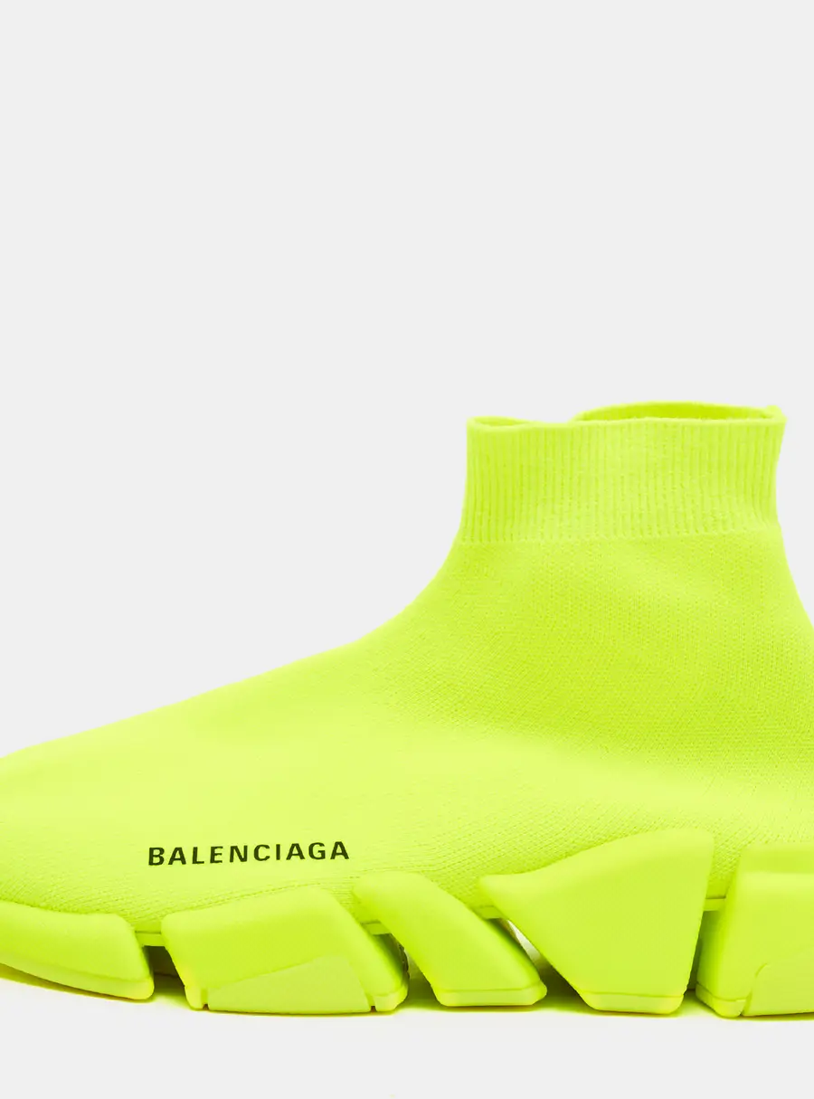 Balenciaga Speed Trainer Size 39 Neon Yellow Knit Fabric High Top Sneakers