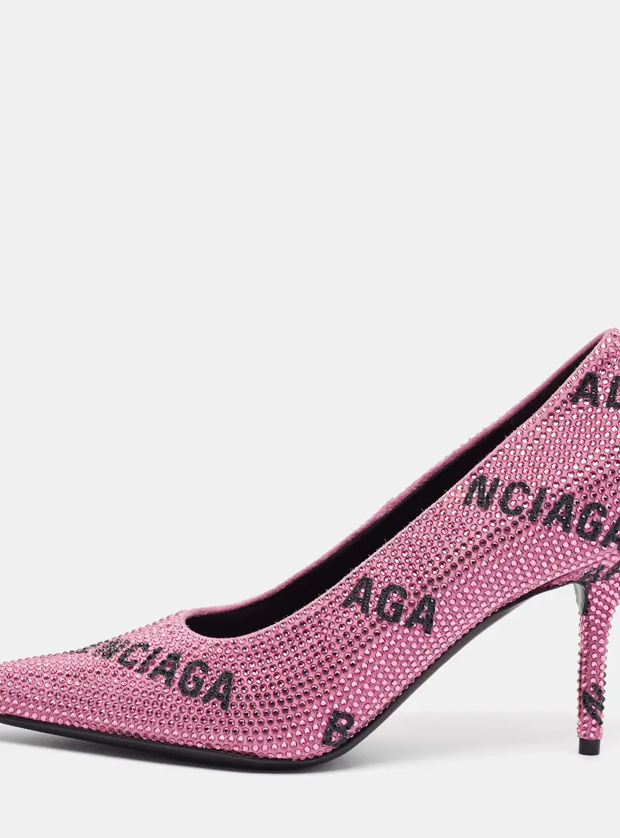 Balenciaga Knife Size 37 Pink Suede Crystal Embellished Pumps