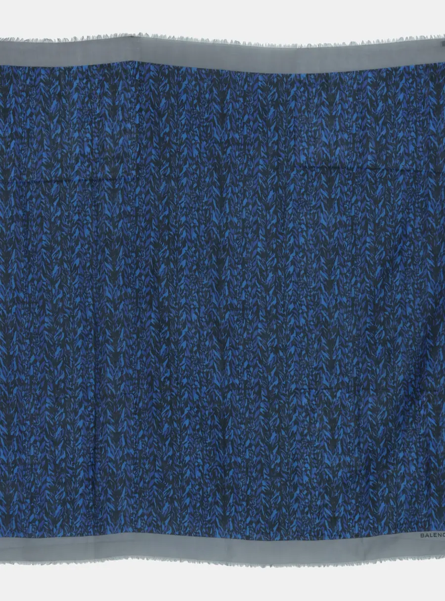 Balenciaga Silk & Wool Blue Printed Scarf